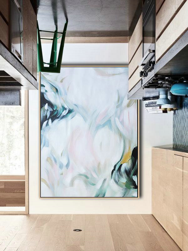 Oversized Canvas Art On Canvas,Vertical Vertical Abstract Art On Canvas,Huge Abstract Canvas Art,White,Pink,Black.etc